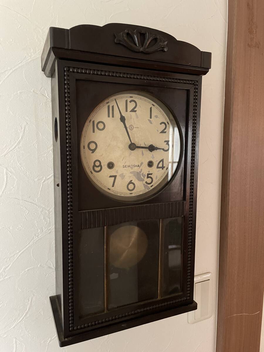 SEIKOSHA 柱時計 掛時計 ゼンマイ式 振り子時計 ボンボン時計 古民家 古道具 昭和 レトロ 保管品の画像3