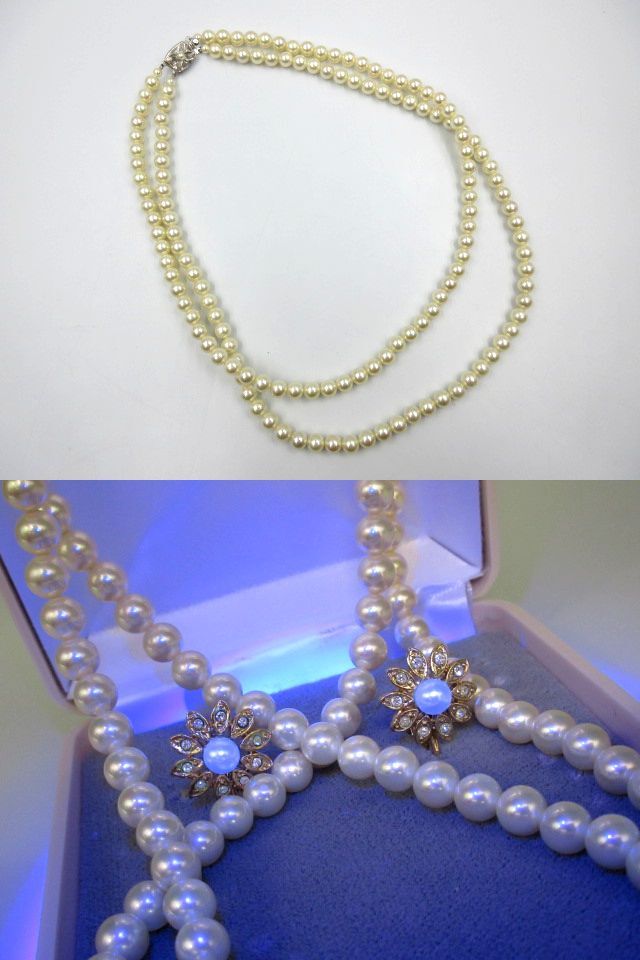 ■パール(詳細不明) 真珠 2連 ネックレス(SILVER シルバー金具 刻印有) イヤリング セット レディース 総重量約67.38g サイズは画像にて の画像9