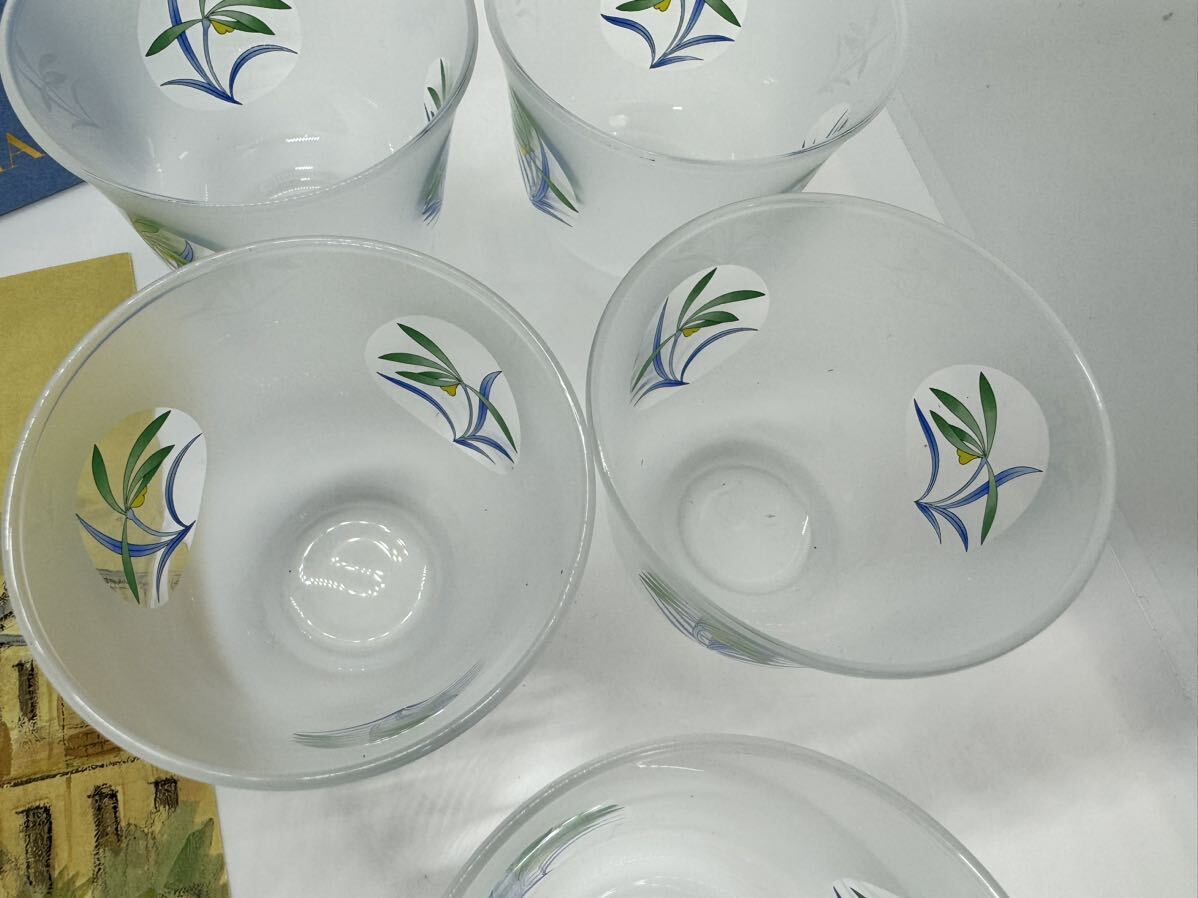 ◇未使用保管品 香蘭社 間取蘭 冷茶グラス 5客セット グラスコップ ガラス製 和食器 ブランド食器 箱付の画像8