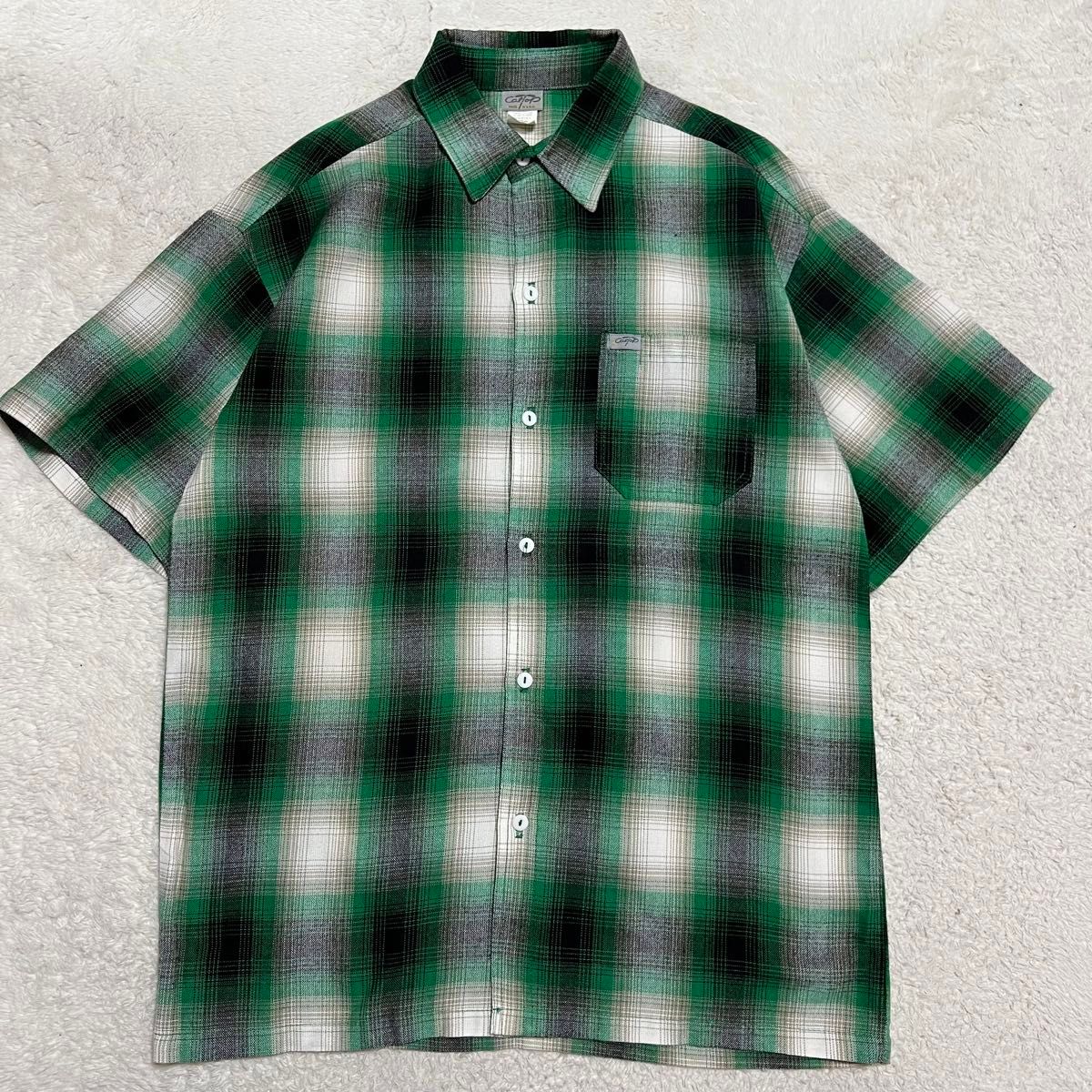 USA製　caltop ネルシャツ　半袖　グリーン系　メンズ M(大きめ) 