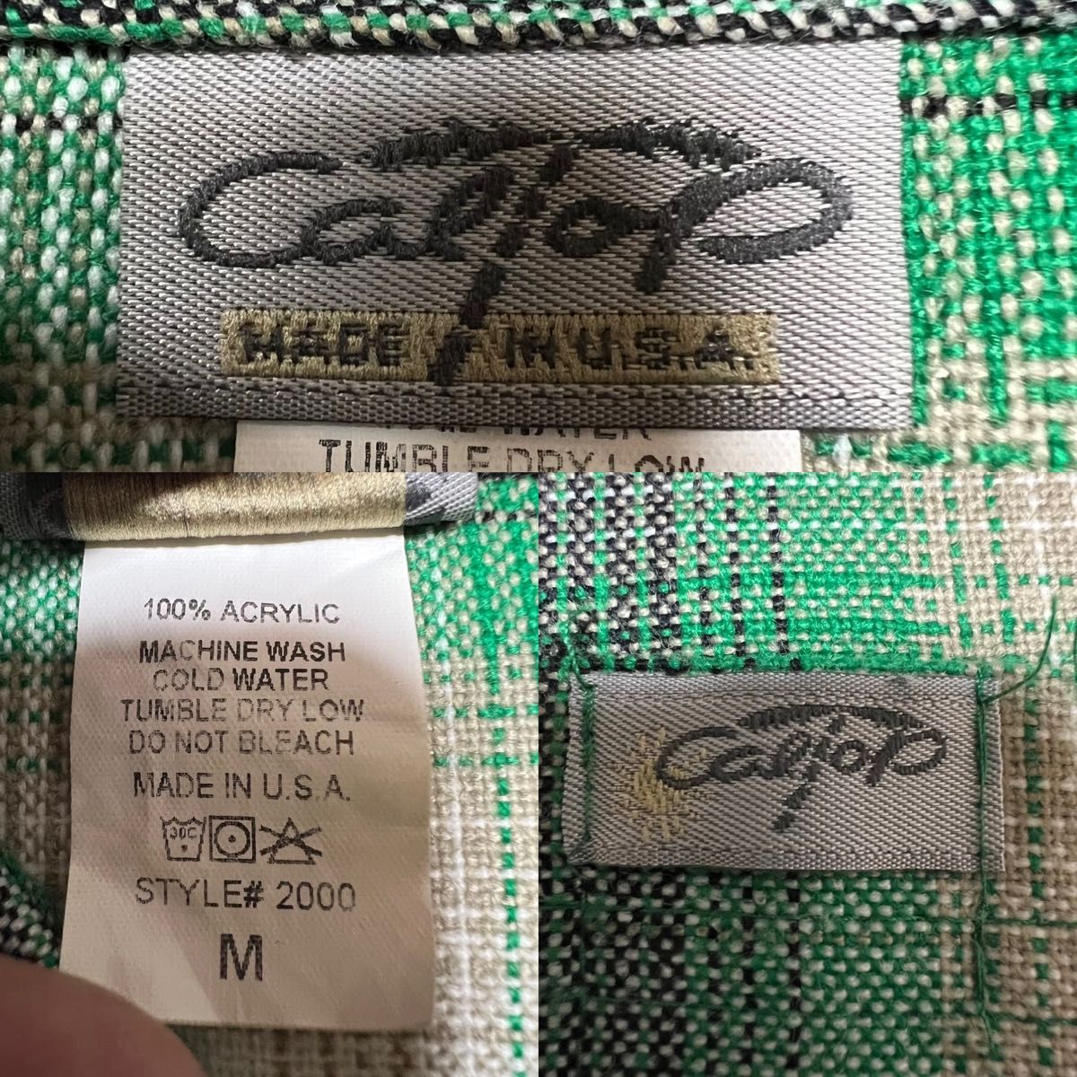 USA製　caltop ネルシャツ　半袖　グリーン系　メンズ M(大きめ) 