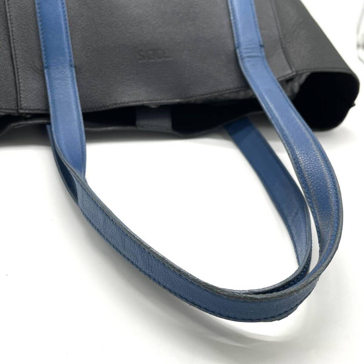 1 jpy ~ beautiful goods [ rare color / super high capacity ]TOD\'S Tod's tote bag business shoulder .. leather original leather shoulder A4 commuting document bag men's navy blue blue 
