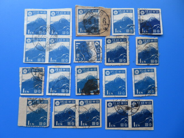 第１次新昭和切手「北斎の富士　１円」（済）櫛型印ロット　36点_画像2