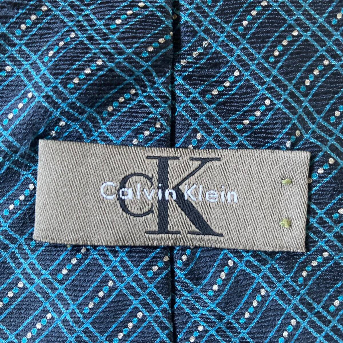 ネクタイ Calvin Klein ブランド USA製 シルク100% ヴィンテージ品 格子柄 ビジネス 即決の画像3