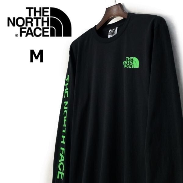 1円～!売切!【正規新品】THE NORTH FACE◆L/S HIT GRAPHIC TEE 長袖 Tシャツ ロンT US限定 2023最新 袖ロゴ 男女兼用(M)黒 180902-23_画像1