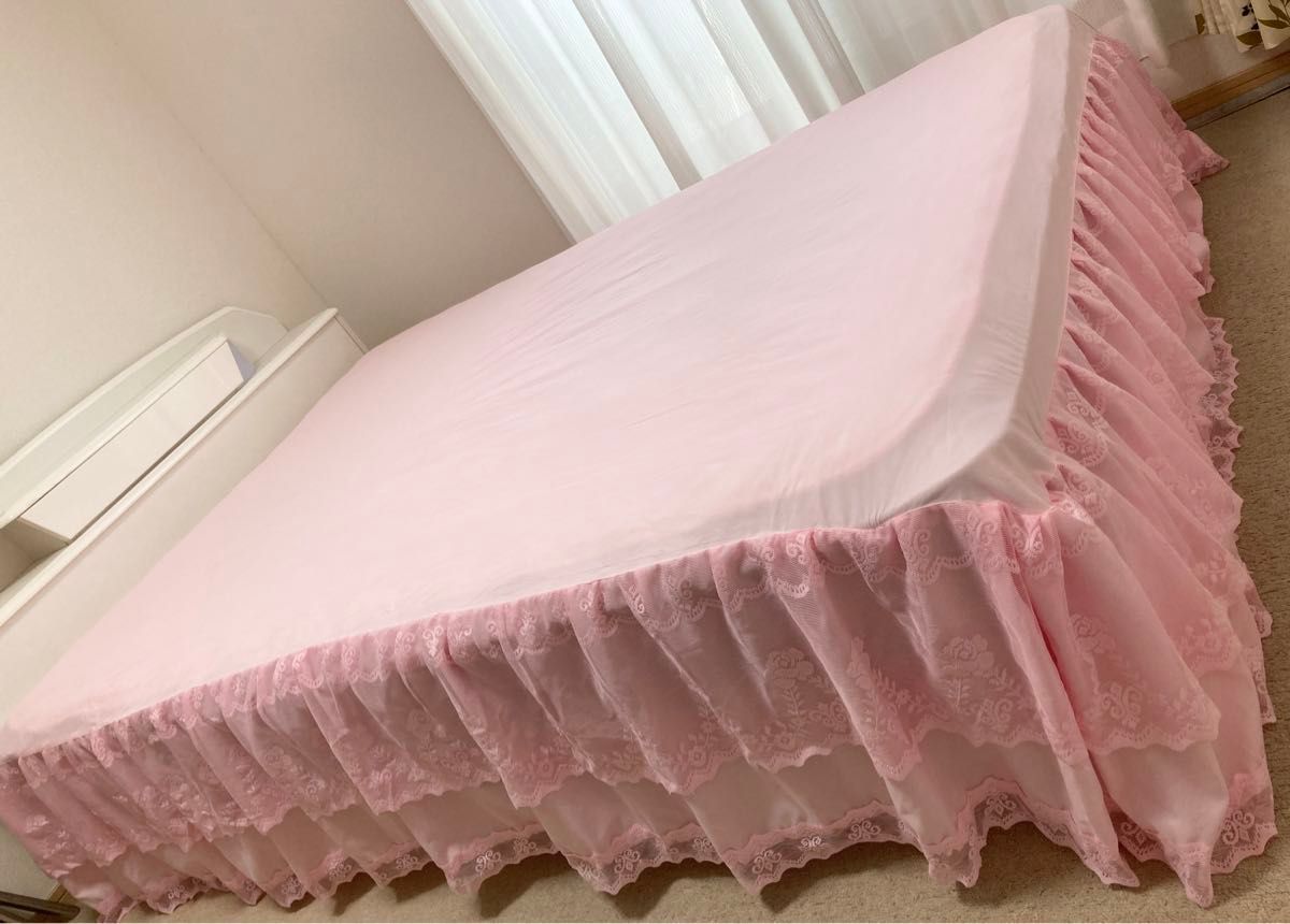 ベッドスカート ダブル 寝具 シーツカバー ベッドカバー レース ピンク　姫 ベッドシーツ