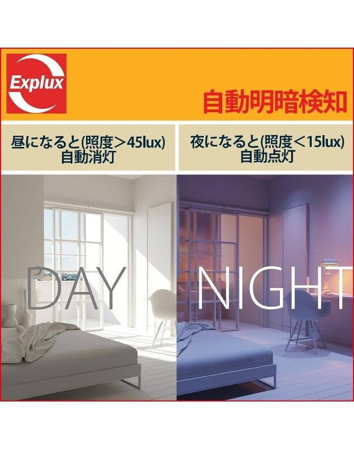 Explux 明暗センサー LEDレフ電球 E17口金 50W相当 600lm 昼白色 密閉形器具　レフランプ(50mm径) 2個