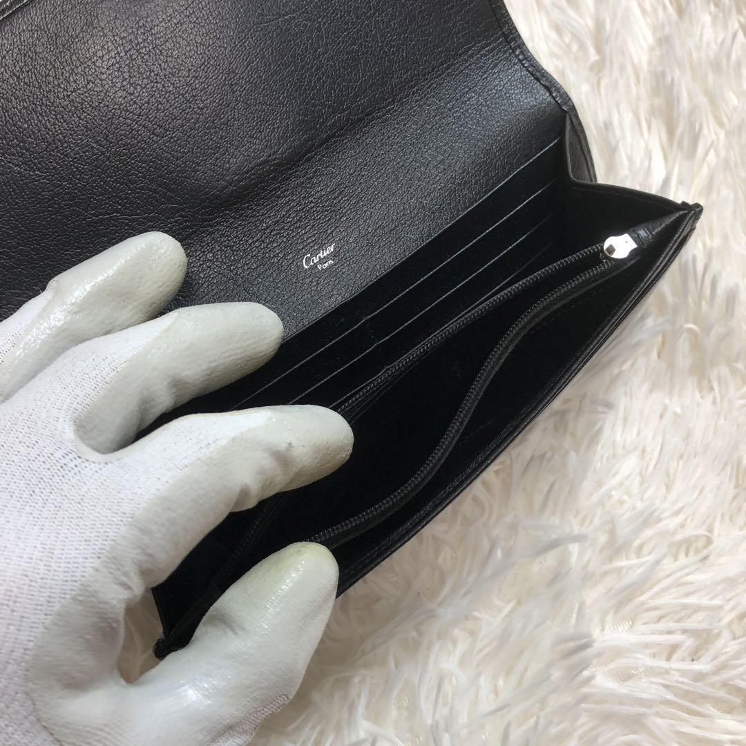 Cartier カルティエ 長財布 ロングウォレット コインケース 折財布 レザー ブラック 黒色 メンズ 男性 ブランドロゴ 高級 ワンポイント_画像8
