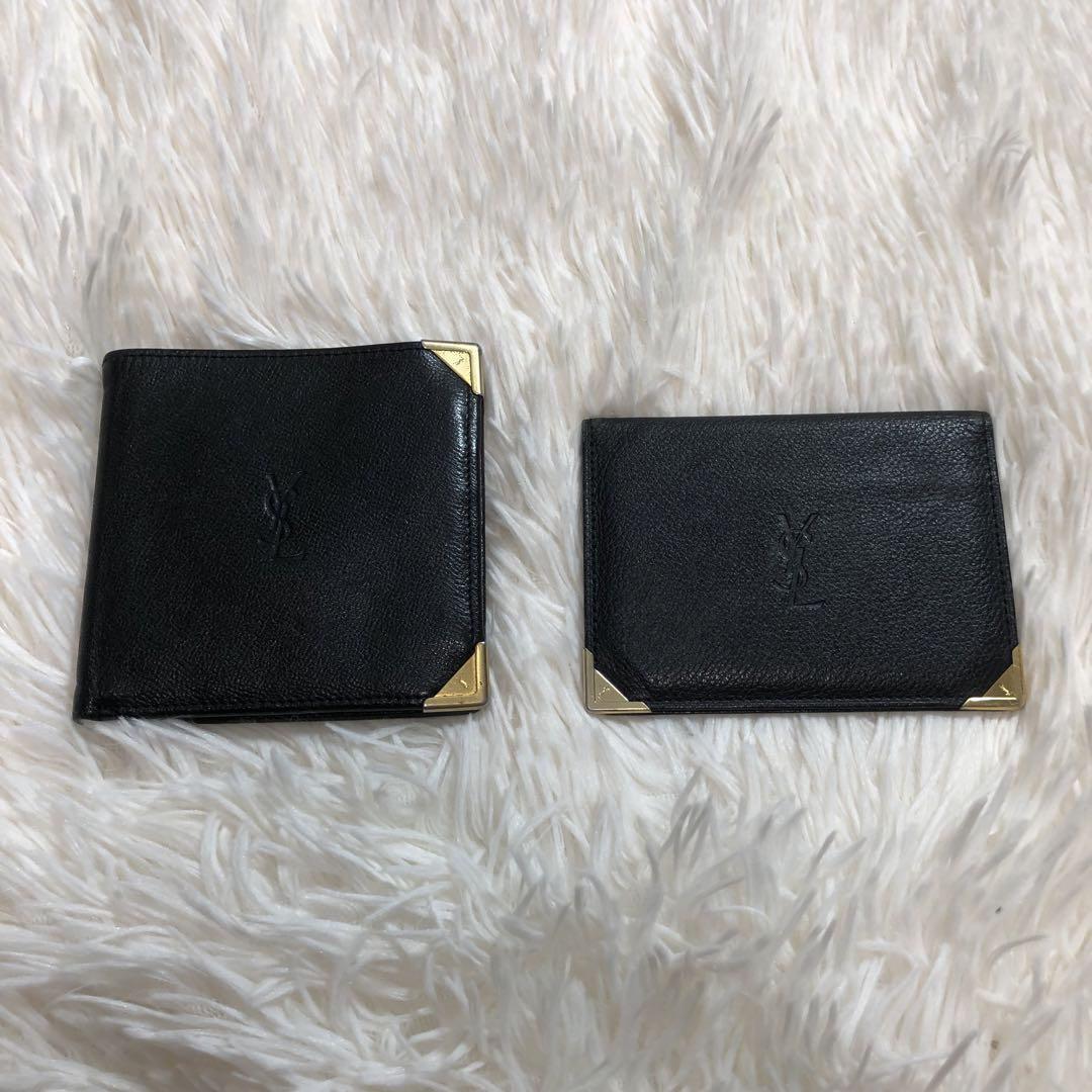 Yves Saint Laurent イヴ サンローラン イブ 2点セット 折り財布 ウォレット 名刺入れ カードケース 黒色 ブラック レザー ユニセックス_画像2