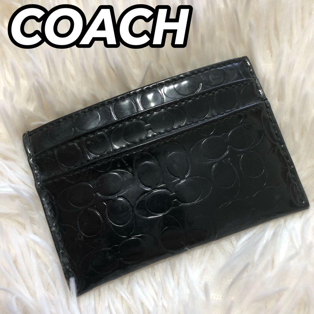 1スタ COACH コーチ カードケース 名刺入れ ブラック 黒色 総柄 シグネチャー エナメル ユニセックス メンズ 男性 レディース 女性_画像1