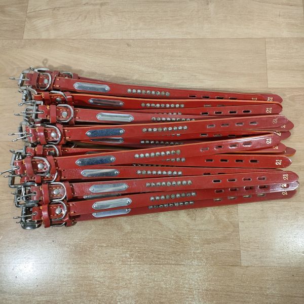 ★一枚皮平首輪21 レッド 20個セット★小型犬～中型犬用 首回り26～33cm 幅21mm 長さ43cm★未使用品 傷み有 牛皮革 赤色 ペット用品★_画像1