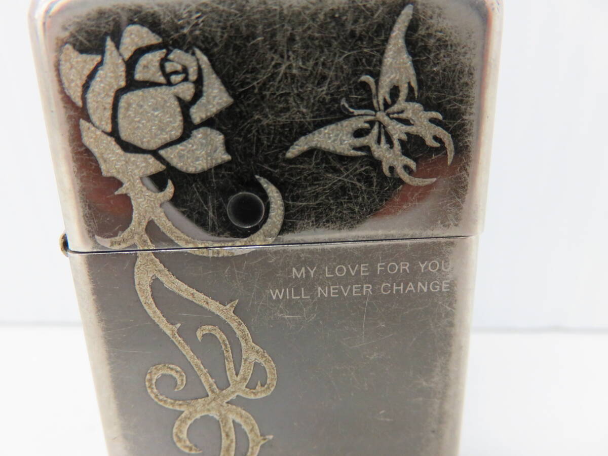 ジッポ　オイルライター　MY LOVE FOR YOU WILL NEVER CHANGE　蝶　薔薇　BRADFORD.PA.　MADE IN U.S.A　ZIPPO_画像3