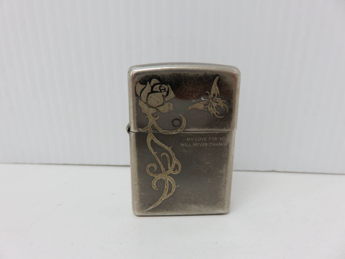 ジッポ　オイルライター　MY LOVE FOR YOU WILL NEVER CHANGE　蝶　薔薇　BRADFORD.PA.　MADE IN U.S.A　ZIPPO_画像1