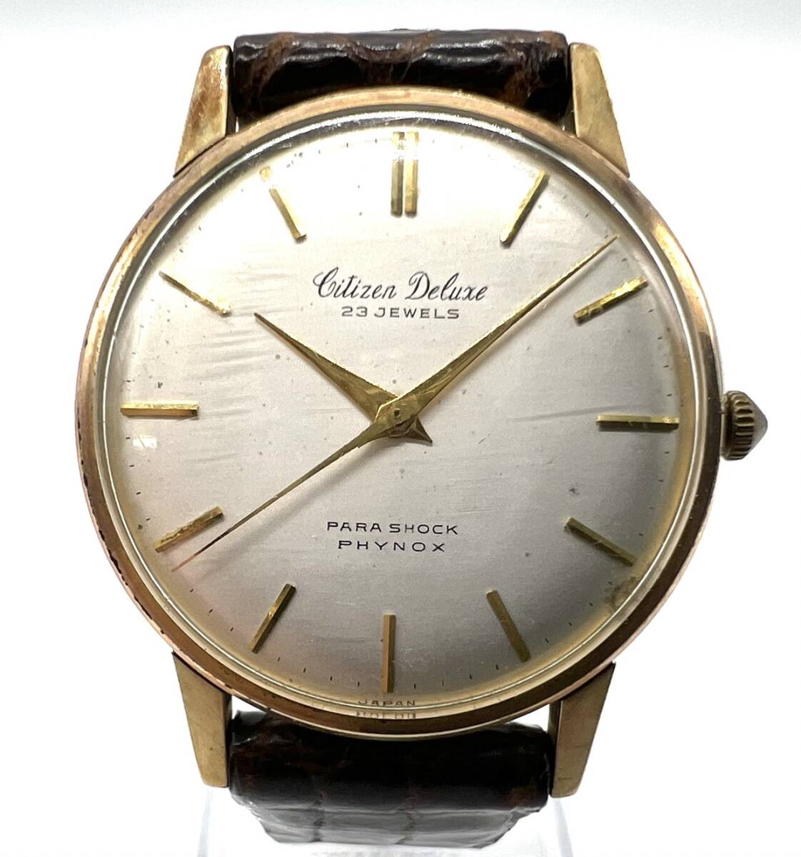 ■【稼働品】 CITIZEN シチズン Deluxe デラックス 51407093 手巻き 3針 23石 腕時計 ゴールド 当時箱 タグ 防庇袋 付 ヴィンテージ 現状品_画像3