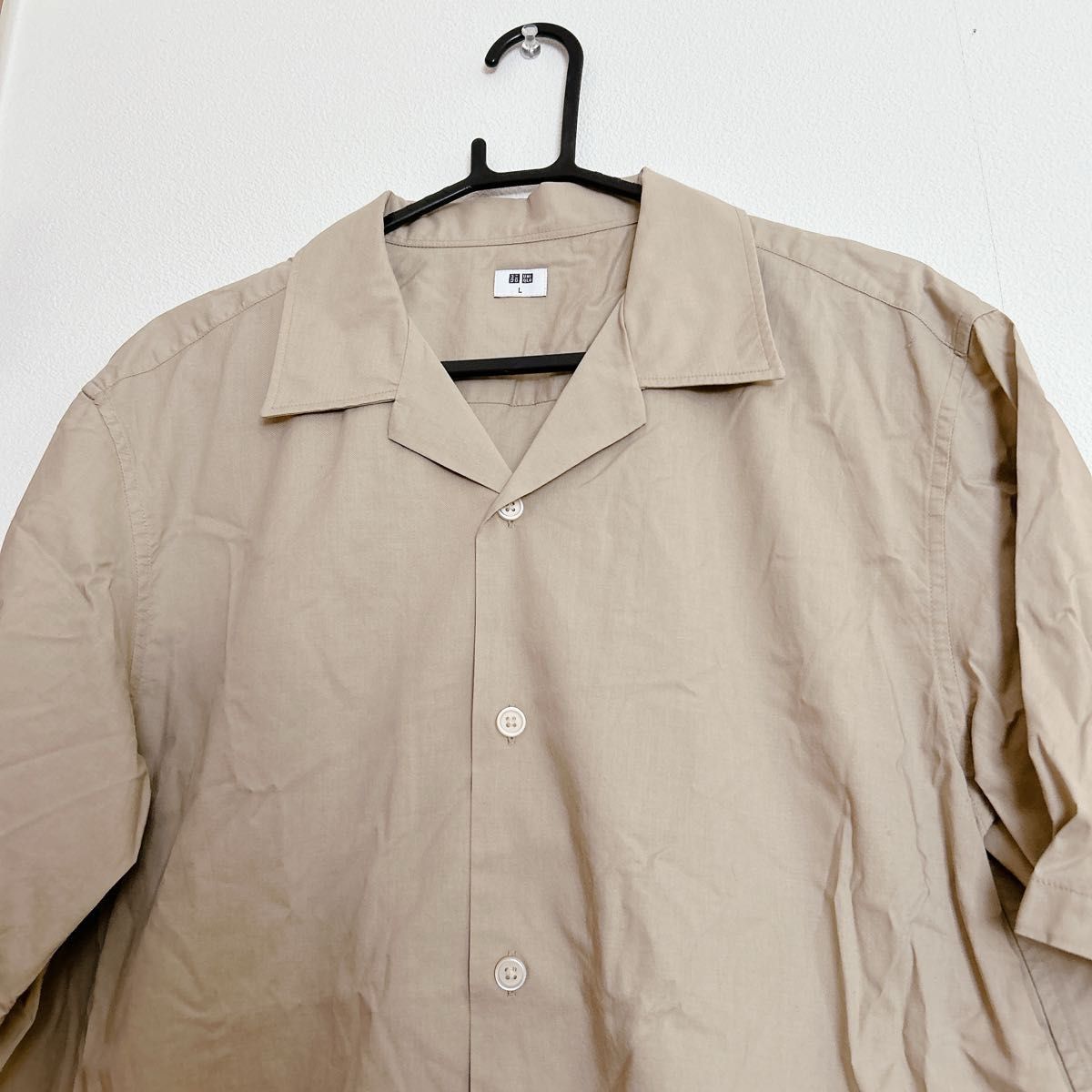pm516.4 ユニクロ UNIQLO オープンカラーシャツ（半袖）ベージュ 無地 メンズ Lサイズ カジュアル