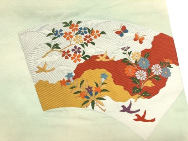 092779# 【1円～】地紙に四季花模様織出し名古屋帯_画像4