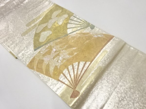 092311# 【1円～】金彩螺鈿扇に松鶴模様袋帯_画像1