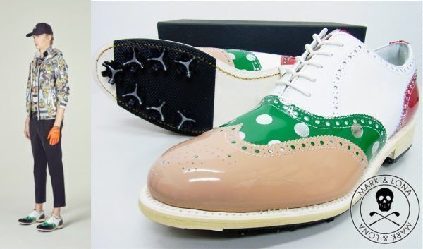 正規品★MARK&LONA マーク&ロナ★MELODY GOLF SPIKE メロディゴルフスパイク9.5★27.5cm【ML-ZK33-K】ベージュ薄茶ホワイト白【本物保証】_画像1