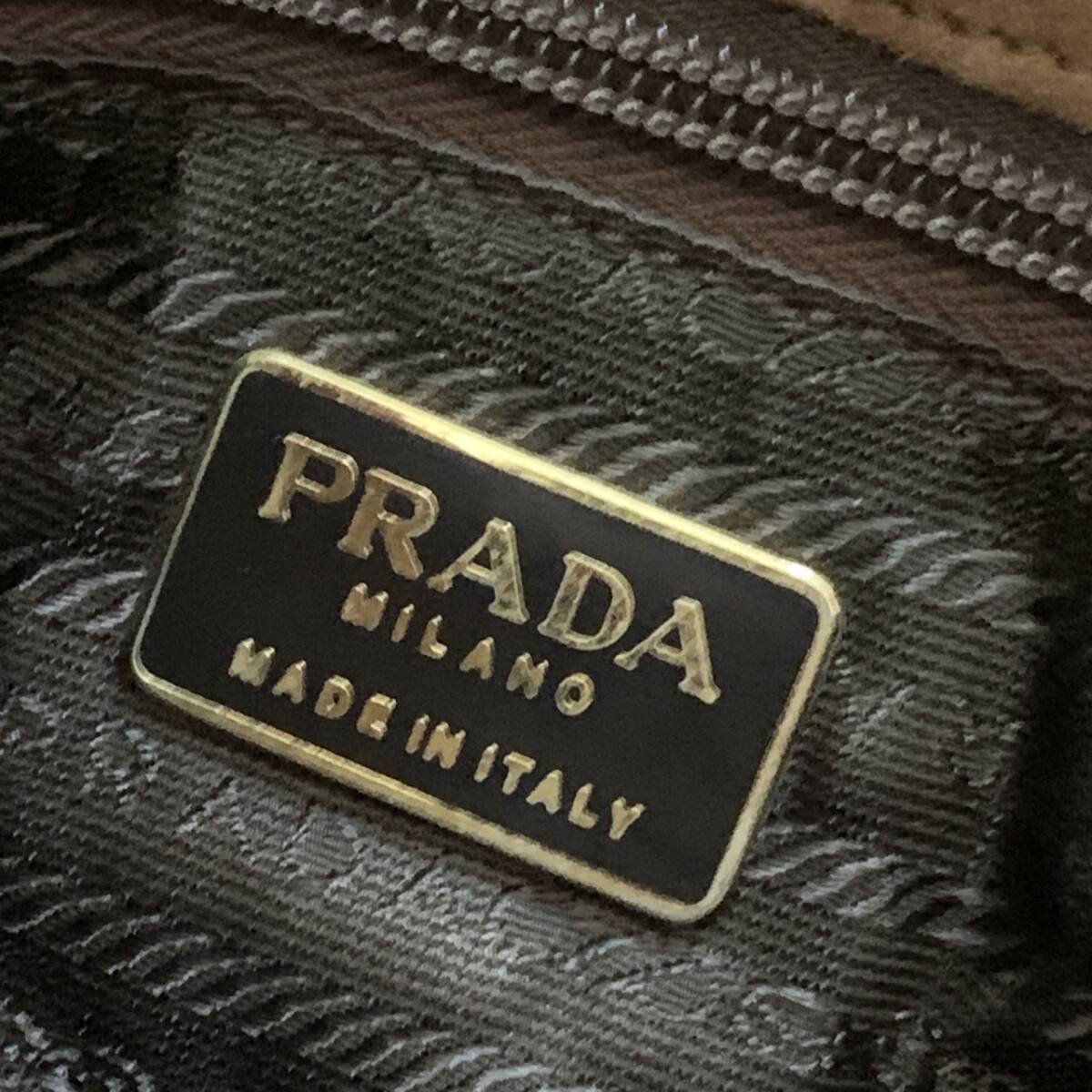 PRADA スウェード チェーン ゴールド トート バッグ ナイロン プレート 三角ロゴ 手スート レザー ハンド ブラウン ヴィンテージ_画像4