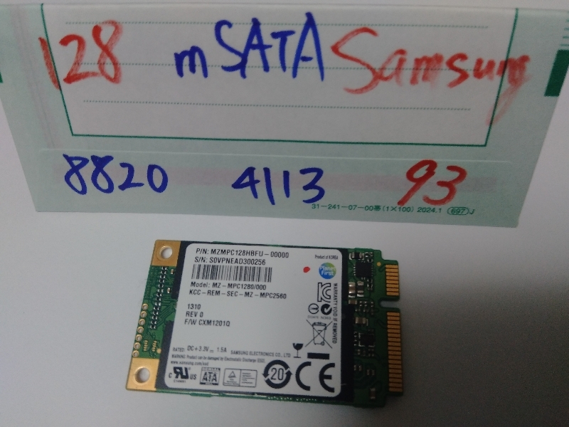 ■ SSD mSATA ■ 128GB （8820時間）　Samsung　正常判定　送料無料