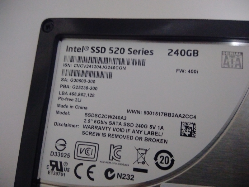 ■ SSD ■ 240GB （434時間）　Intel　正常判定　　送料無料_画像2