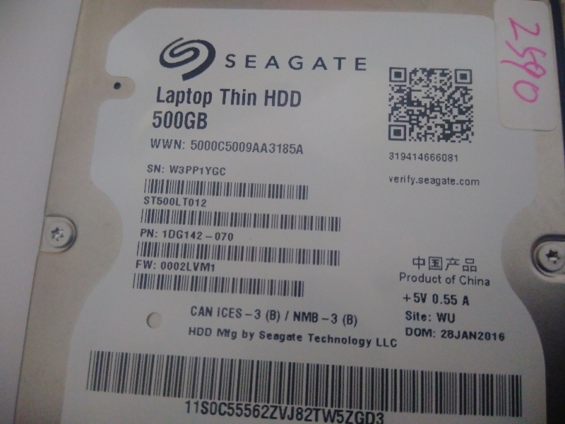 ▲ 2590時間 ＋ 4424時間　Seagate　500gb HDD　うす型 2個セット ノート用 ／正常判定　送料無料_画像2