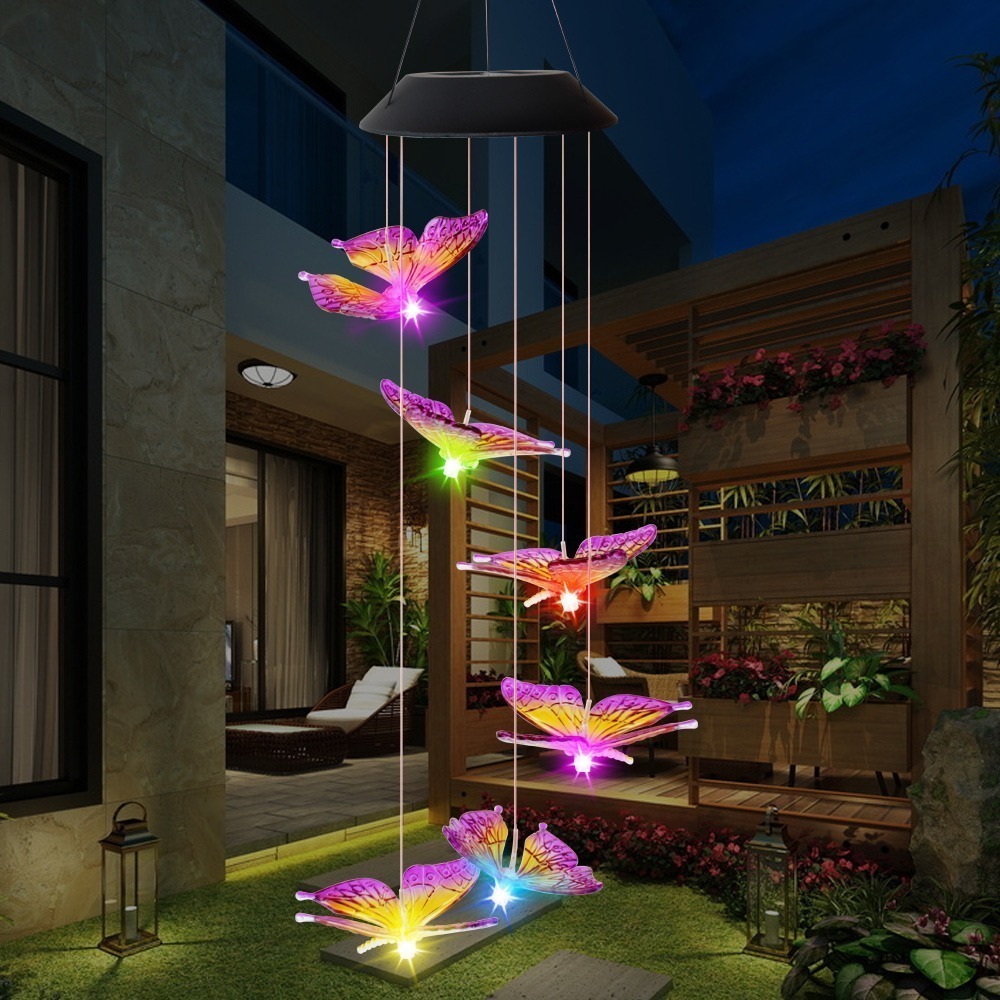 2個セットカワイイ 蝶々のガーデンライト LED キラキラ キレイ 太陽光 防水 吊るす 装飾 庭 ソーラーライト 屋外照明 吊り下YWQ1891の画像2