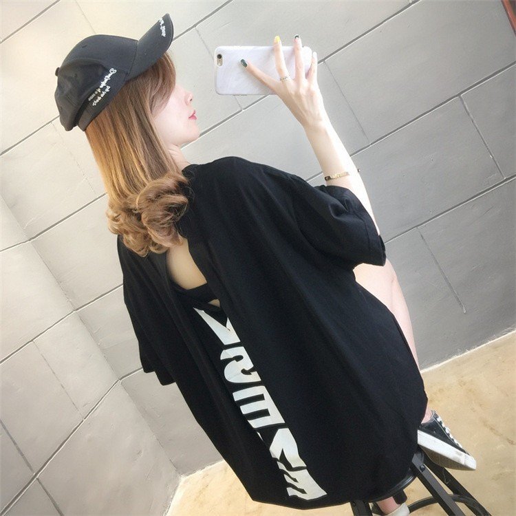 ワンピース レディース チュニック 膝丈 ドッキング Tシャツワンピ バックカット 半袖 YWQ034_画像2