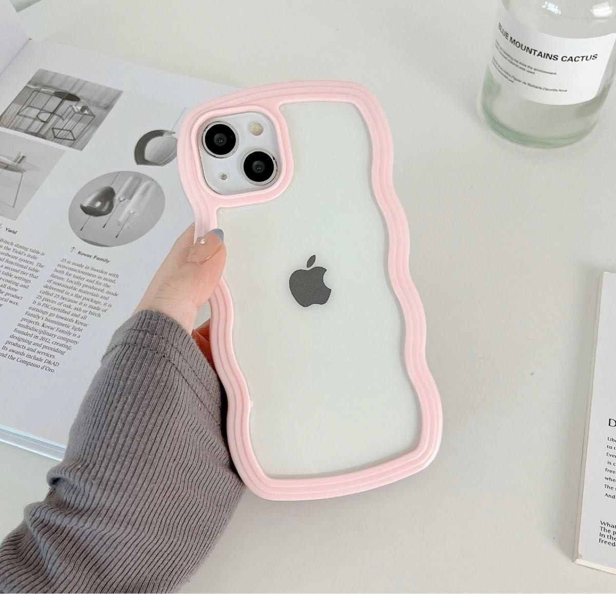 【値下げ】 iPhone13  ピンク　ケース　ウェーブ うねうね　韓国 ウェーブなみなみ クリア iPhoneケース 透明ケース