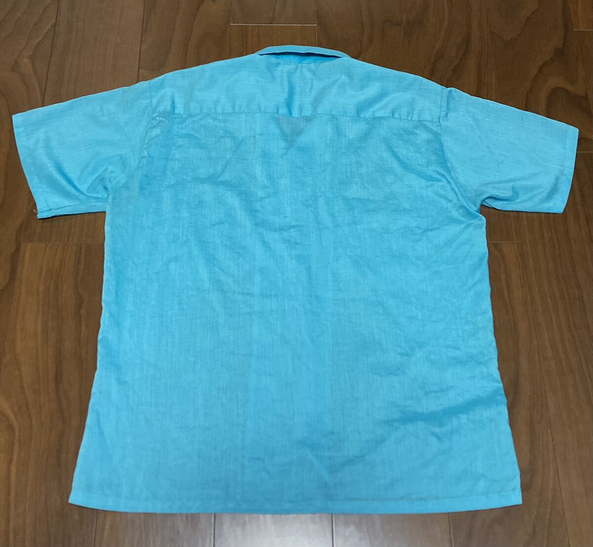 60s USA製 PENNLEIGH オープンカラー半袖シャツ Mサイズ ビンテージ ターコイズ サックス_画像9
