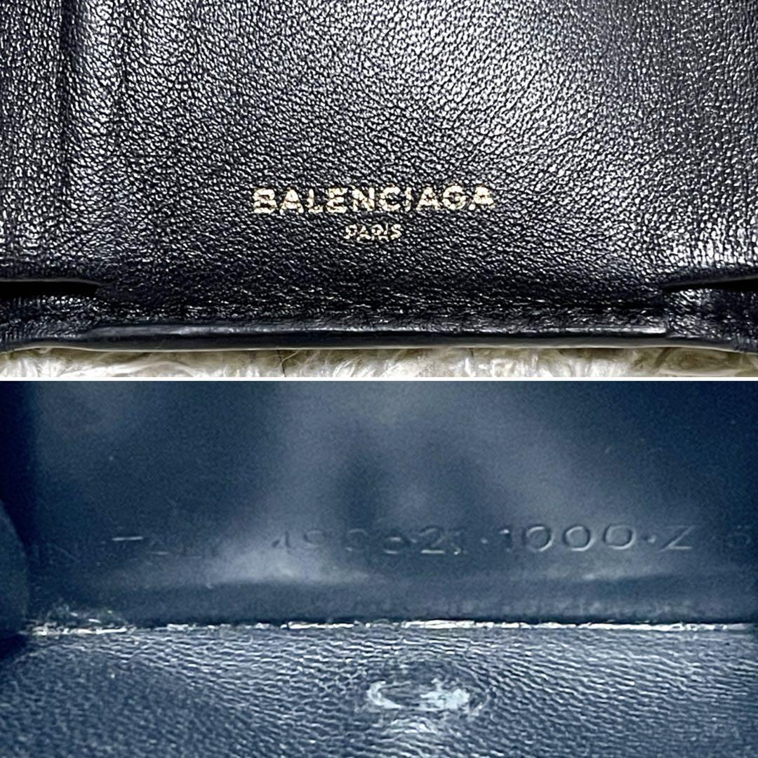 【美品】BALENCIAGA バレンシアガ 三つ折り財布 ミニウォレット レザー 黒 ブラック 金ロゴ 型押し 刻印の画像10