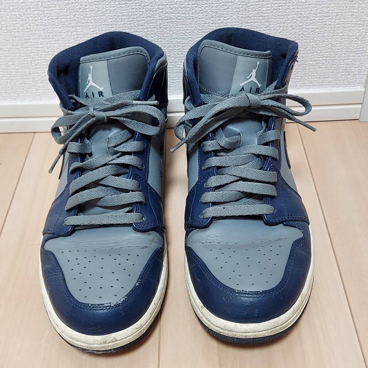 NIKE ナイキ スニーカー 554724-006 AIR JORDAN 1 MID エア ジョーダン1ミッド ライトグレー×ブルー メンズ28.5cm 中古◆21824_画像1