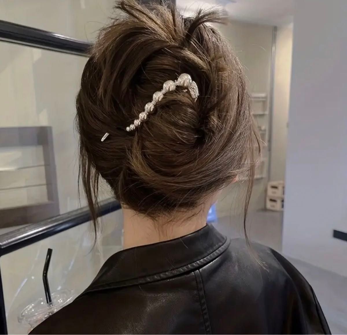 シルバー ヘアクリップ 髪留め シンプル お団子 ヘアアクセサリー バンスクリップ