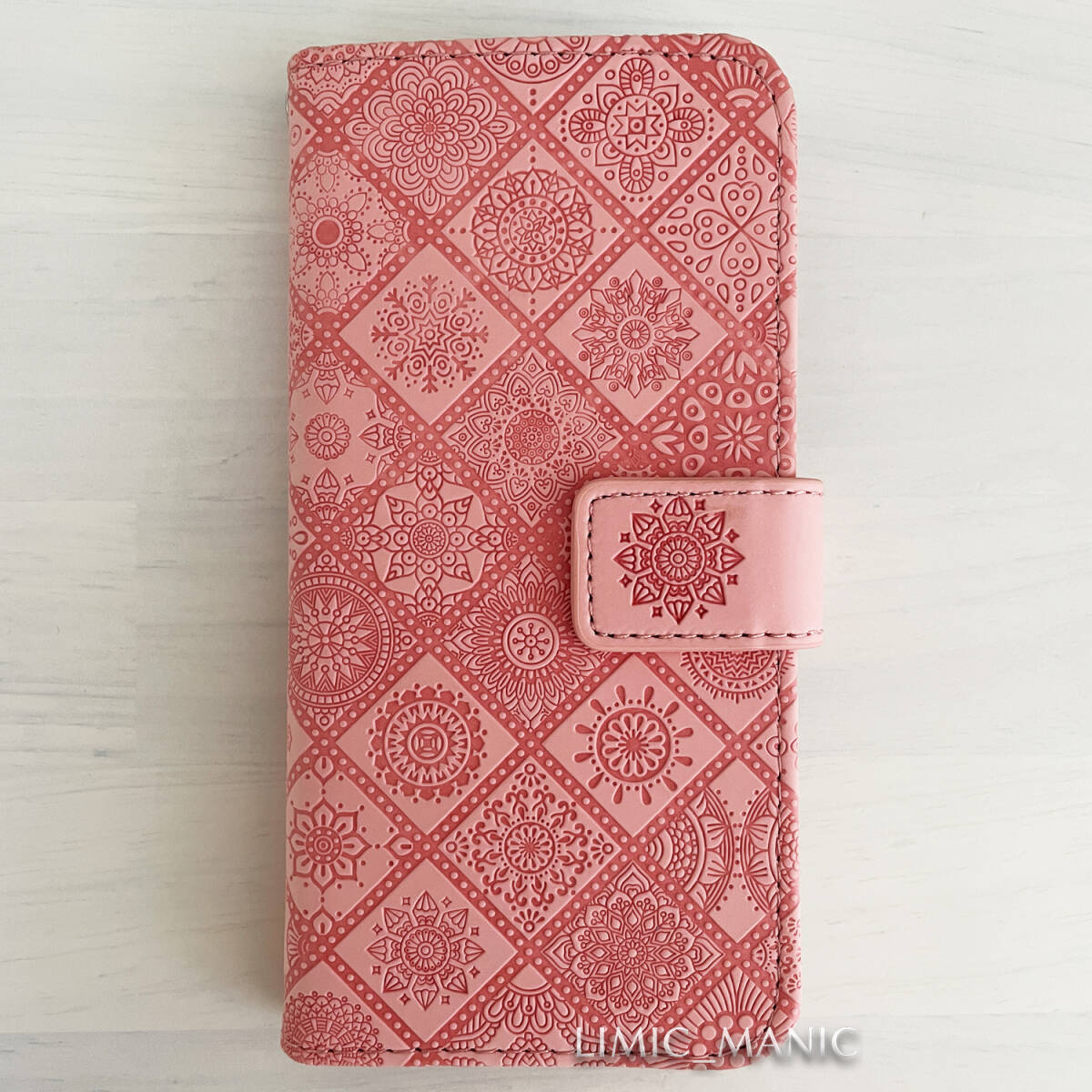 iPhone 7 8 SE (第2世代/第3世代) SE2 SE3 ケース スマホ 手帳型 カードケース ピンク pink エスニック風 曼荼羅模様 アイフォン_画像1
