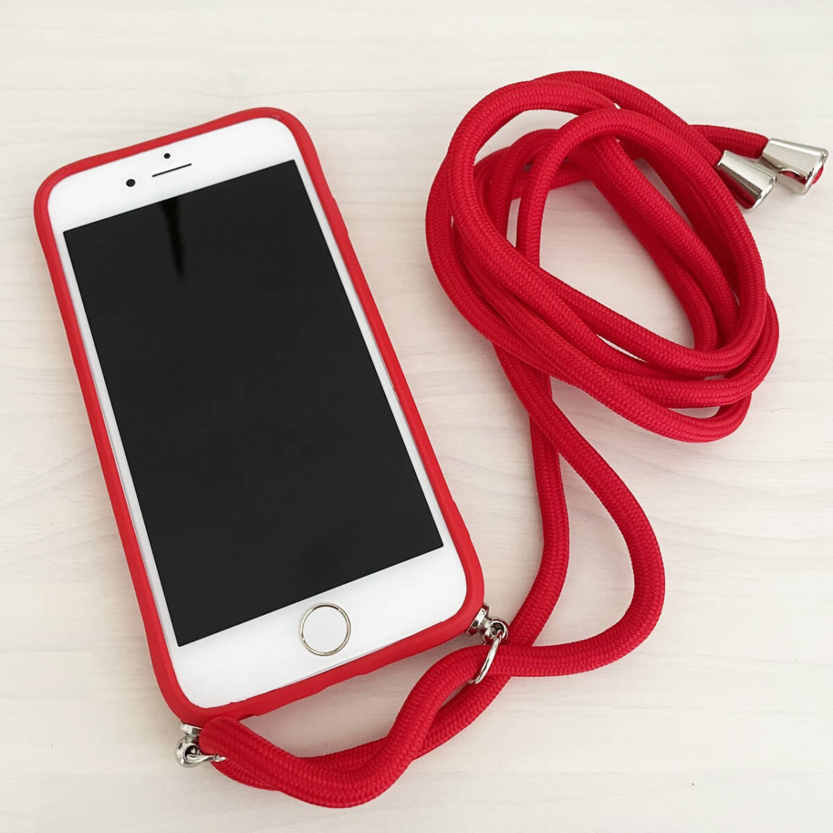 訳あり iPhone 6 6s 7 8 SE (第2世代/第3世代) SE2 SE3 ケース シリコン スマホ ショルダー 肩掛け 紐付き 収納 レッド 赤色 アイフォン