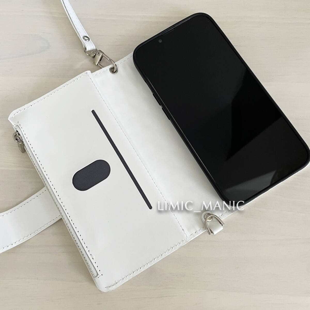 iPhone 13 / 14 ケース スマホ 手帳型 ホワイト 白色 白 お財布 カード収納 キルト地_画像7