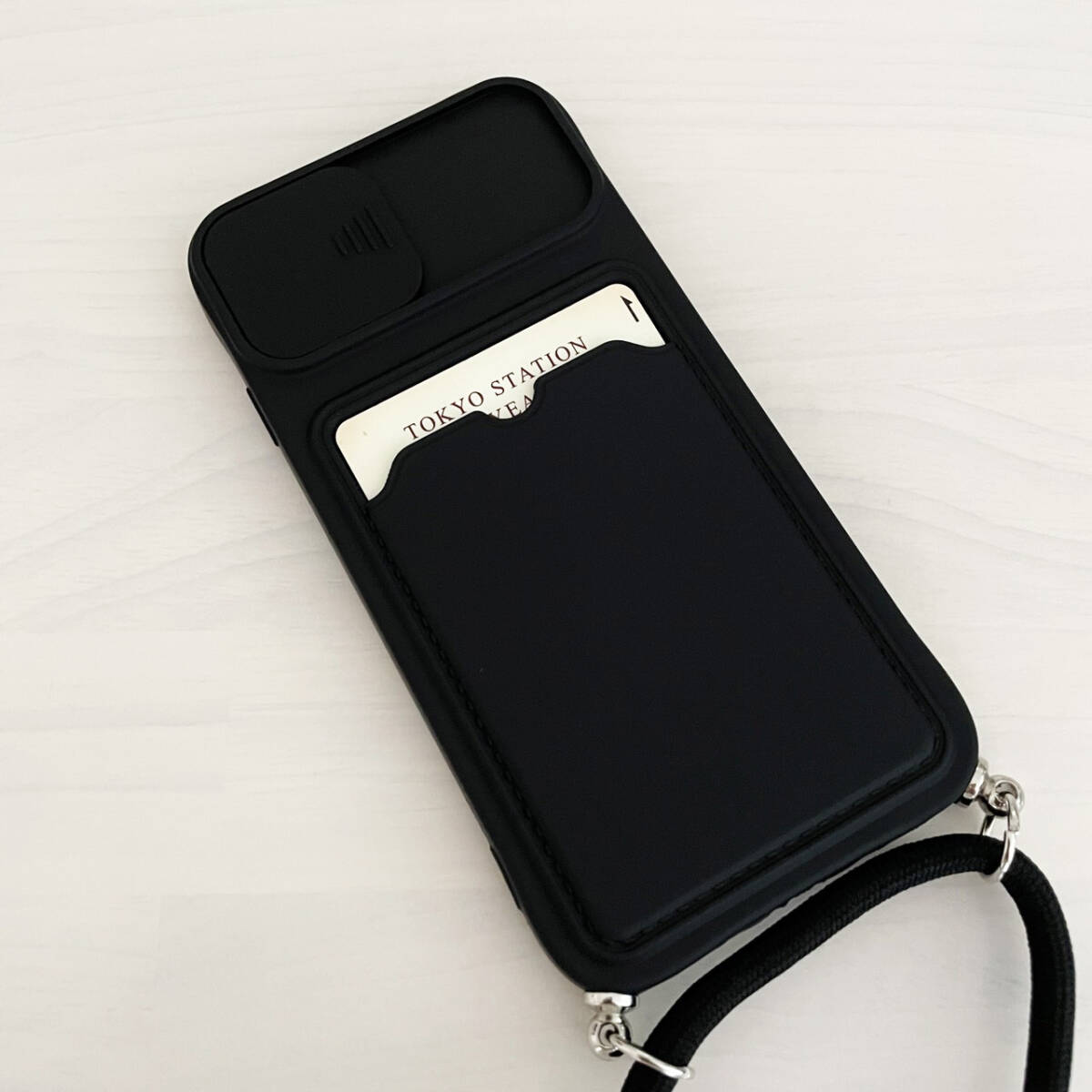 iPhone 6 6s 7 8 SE (第2世代/第3世代) SE2 SE3 ケース シリコン スマホ ショルダー 肩掛け 紐付き 収納 ブラック 黒 アイフォン