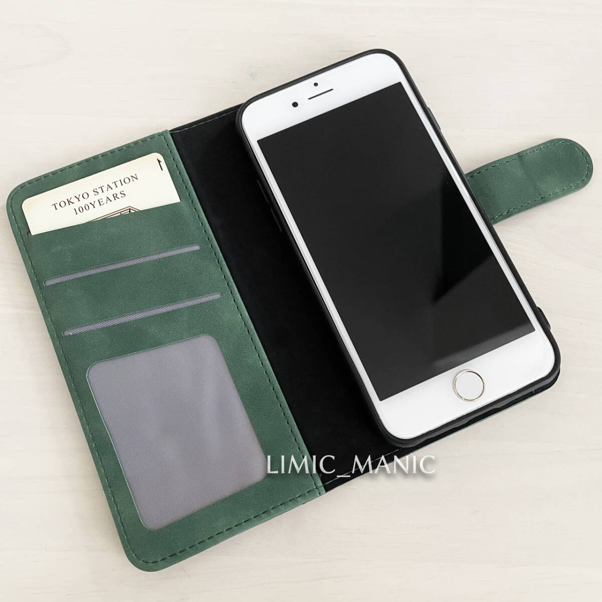 iPhone 6 6s 7 8 SE (第2世代/第3世代) SE2 SE3 ケース スマホ 手帳型 スウェード調 波模様 ツートン ブラック グリーン 黒 緑 アイフォン