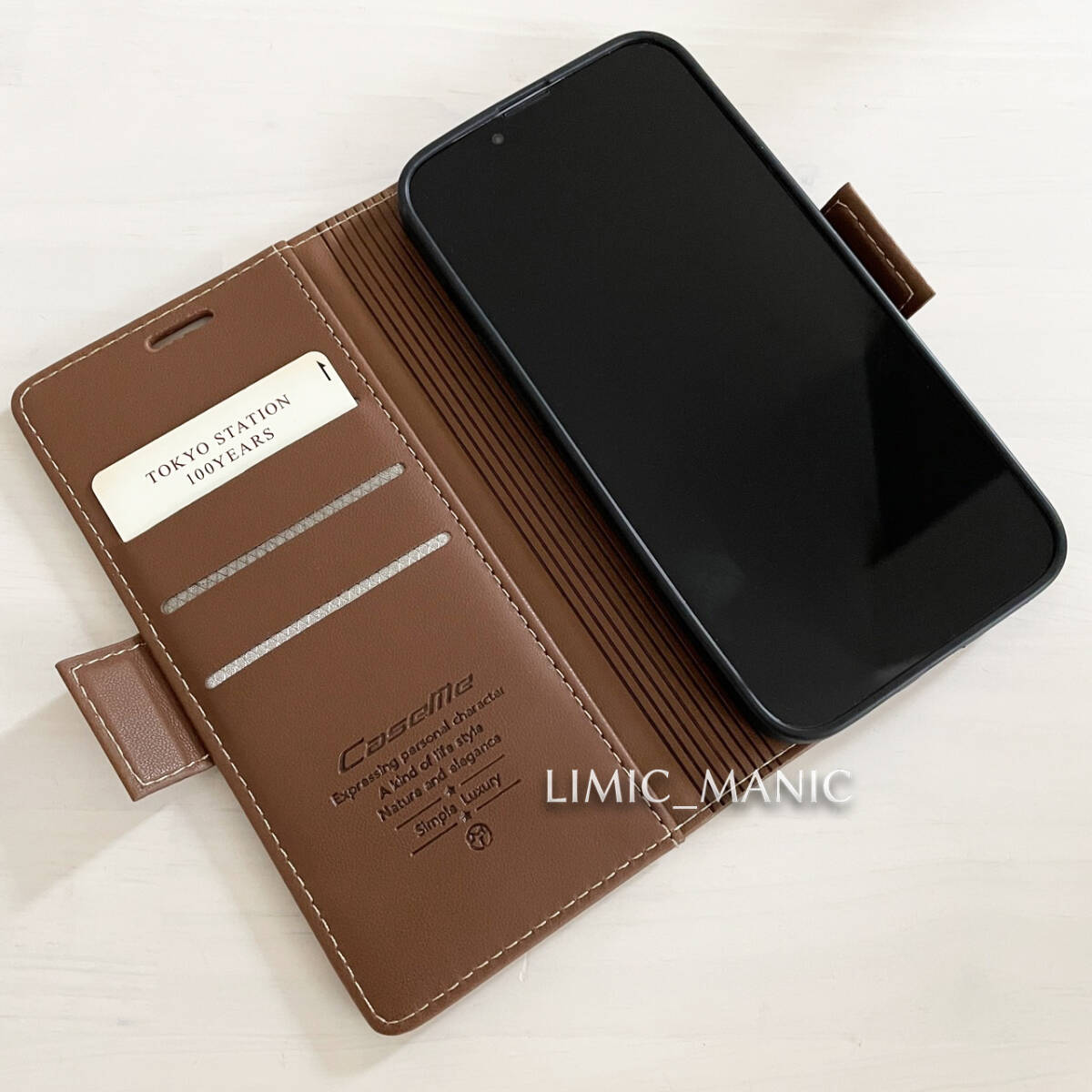 iPhone 13 / 14 手帳型 スマホ ケース サイドマグネット式 ブラウン 茶 茶色 スキミング防止 高級PUレザー CaseMe アイフォン