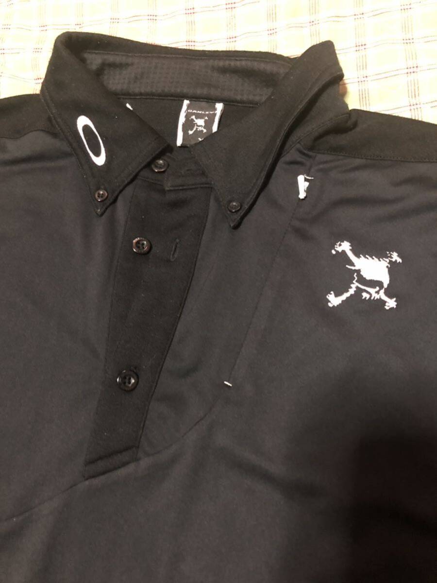 最高級 OAKLEY スカル刺繍 吸水速乾 ストレッチ 半袖ポロシャツ 黒 ブラック サイズXL オークリー ゴルフ GOLF_画像1