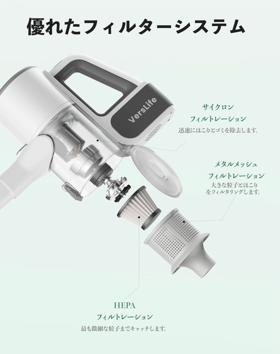 掃除機 コードレス 30000pa VersLife S6 コードレス掃除機『2024新設計&30Kpa強力吸引&軽量』