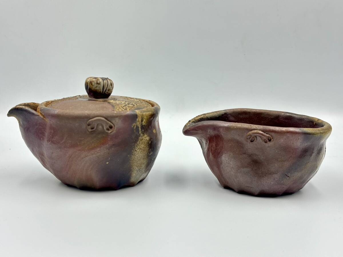 * 30% off [ selling out ] comfort . Bizen hand structure . bin also box Bizen . ceramics ceramic art craftsman . bin small teapot hot water cold sake cup . tea utensils total 7 point set tree box attaching *