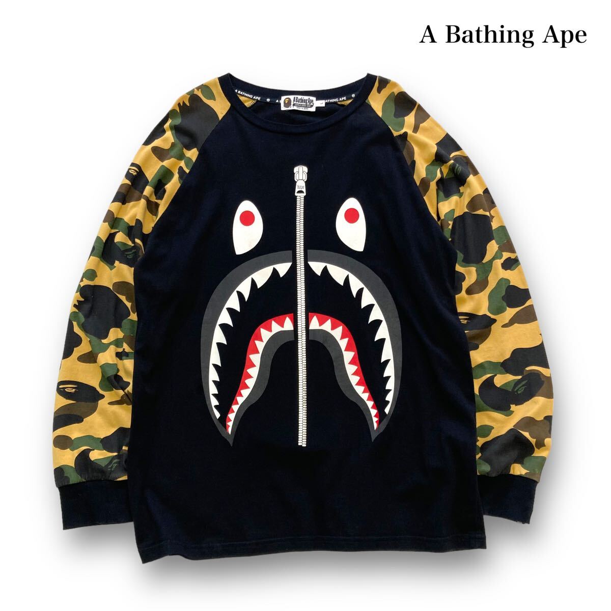 A Bathing Ape】アベイシングエイプ シャークタイガー 迷彩ロンT A Bathing Ape】アベイシングエイプ シャークタイガー 迷彩ロンT