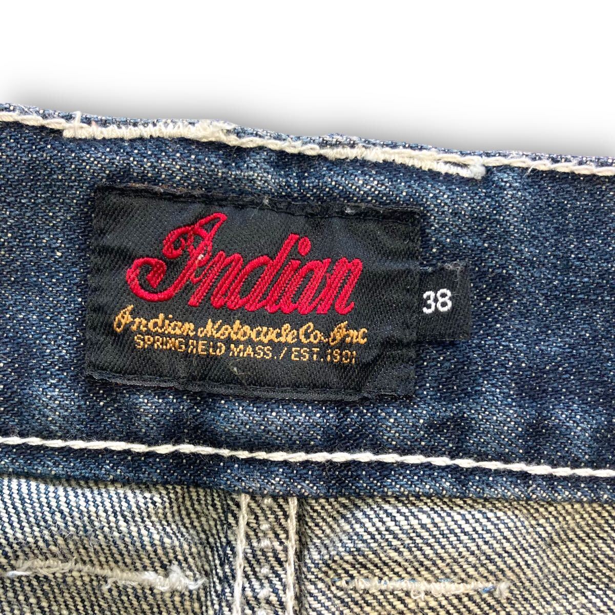 【INDIAN MOTORCYCLE】インディアンモトサイクル イーグルフェザー刺繍 デニムパンツ ジーンズ ネイティブ柄 ビッグサイズ ヒゲハチノス_画像7