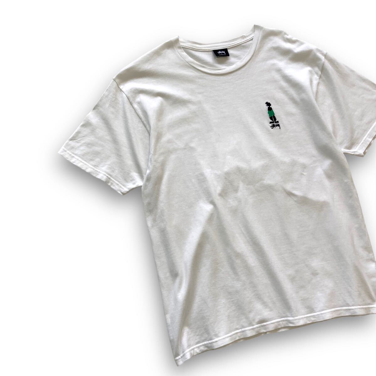 【stussy】ステューシー シャドーマン刺繍 tシャツ 半袖Tシャツ メキシコ製 ホワイト 白 ワンポイント刺繍ロゴ ショーンフォント (L)_画像2