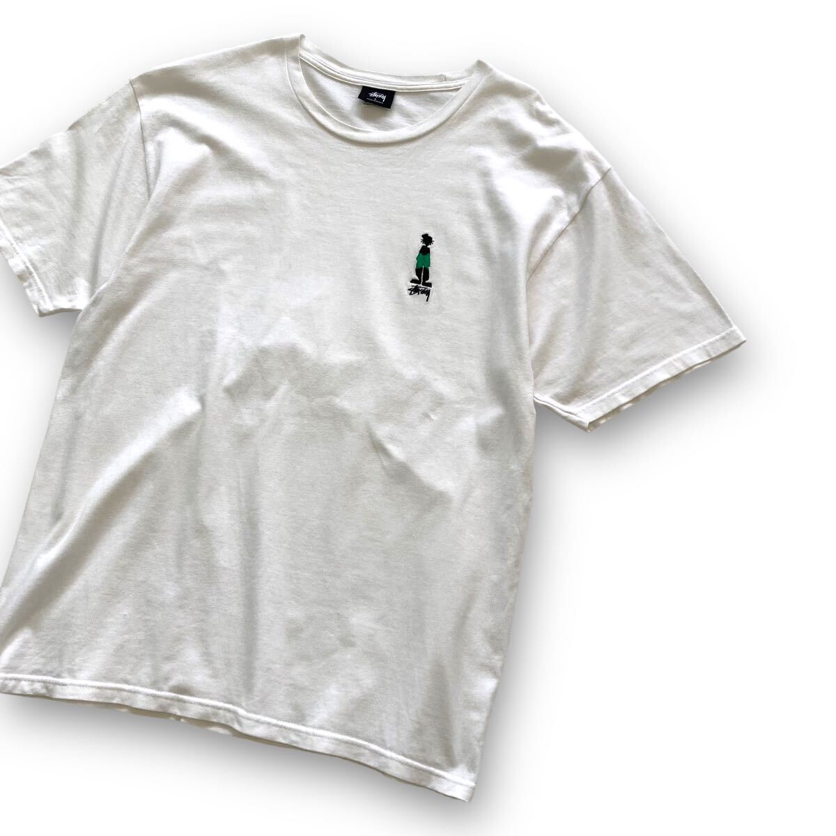 【stussy】ステューシー シャドーマン刺繍 tシャツ 半袖Tシャツ メキシコ製 ホワイト 白 ワンポイント刺繍ロゴ ショーンフォント (L)_画像3
