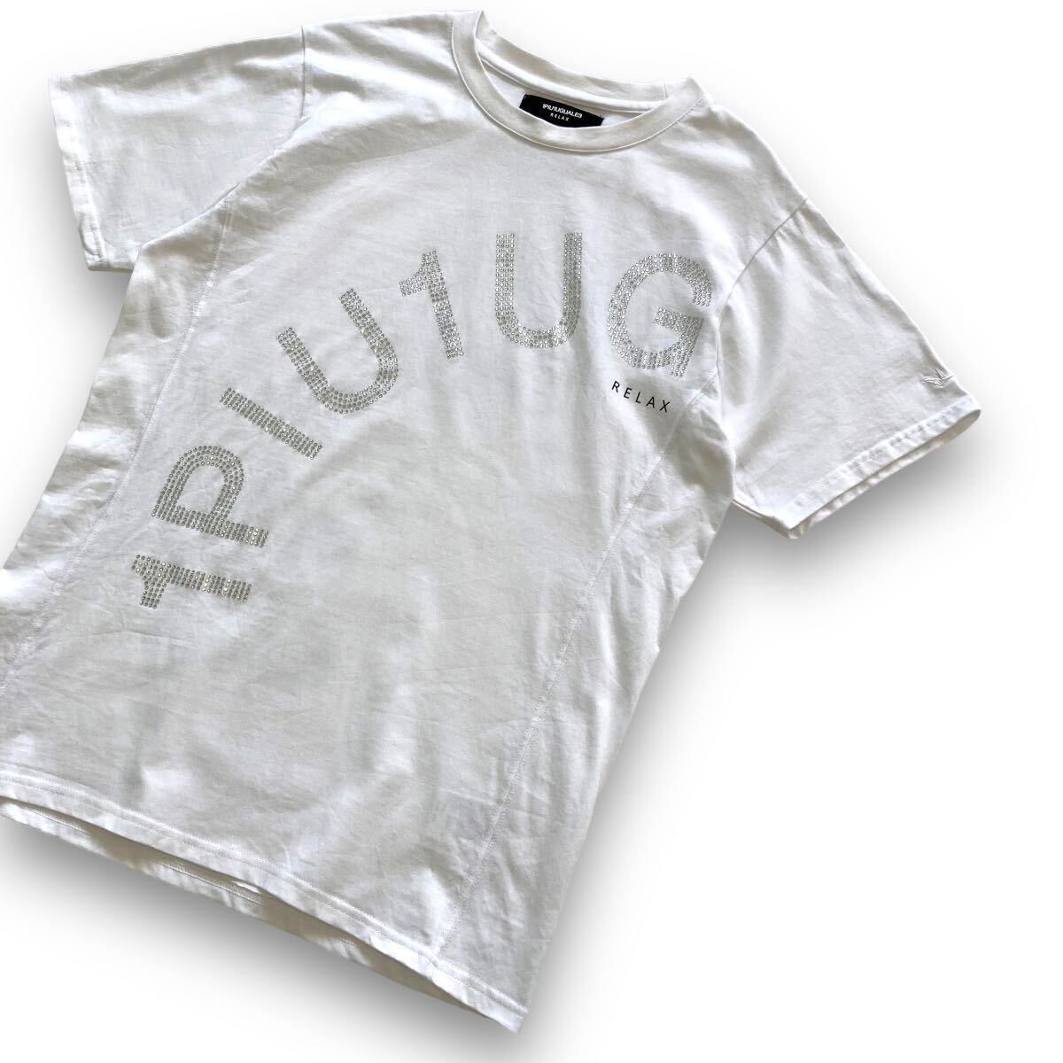 【1PIU1UGUALE3 RELAX】ウノピュウノウグァーレトレリラックス ストーンロゴ 半袖Tシャツ tシャツ ワンポイント刺繍ロゴ 白 ホワイト (L)_画像3