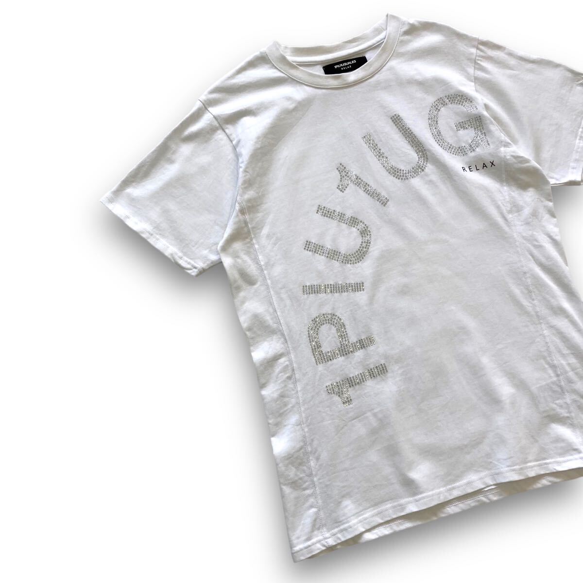 【1PIU1UGUALE3 RELAX】ウノピュウノウグァーレトレリラックス ストーンロゴ 半袖Tシャツ tシャツ ワンポイント刺繍ロゴ 白 ホワイト (L)