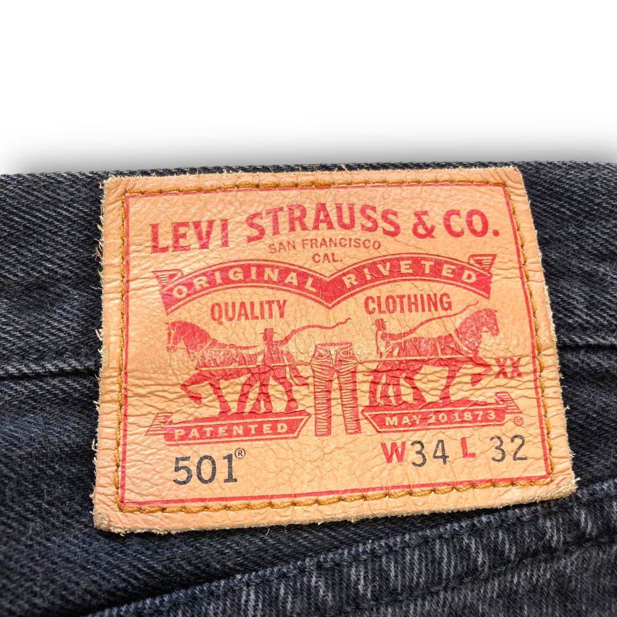 【Levi's】『神サイズ 真っ黒』メキシコ製 リーバイス501 ブラックデニムパンツ 牛革パッチ LEVI'S USA ブラックジーンズ (W34L32)