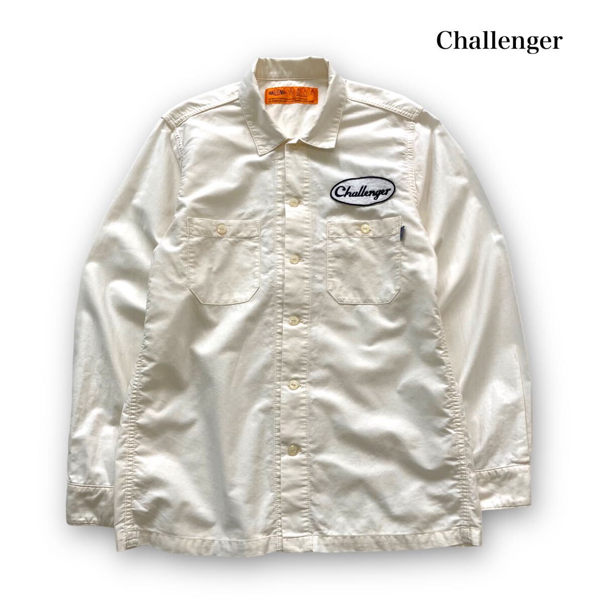 【Challenger】チャレンジャー ワッペンカスタムワークシャツ 長袖シャツ ボタンダウンシャツ 猫目ボタン ピスネーム CHALLENGER (M)